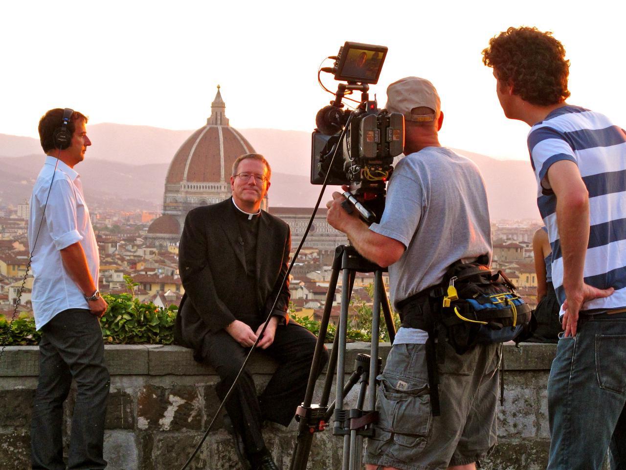 Bishop Robert Barron Being Filmed in Rome